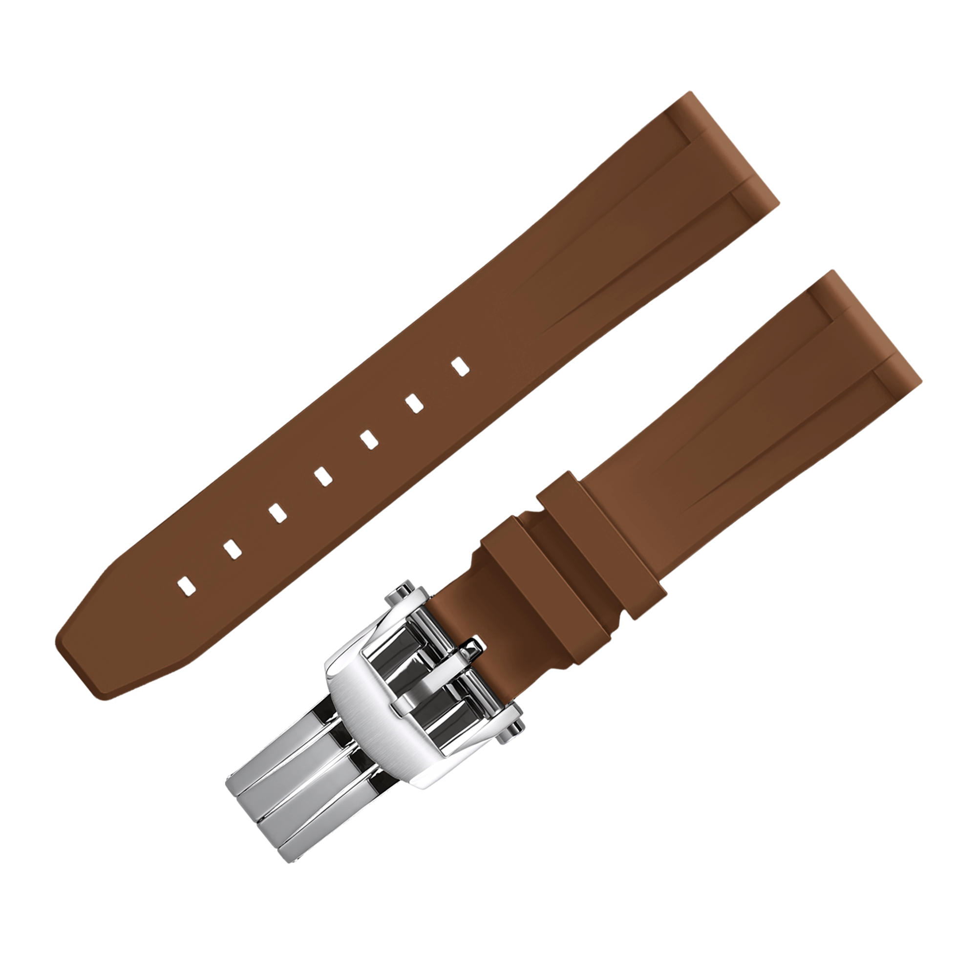 FLUORO WATCH STRAP (Brown Strap + Silver Buckle)