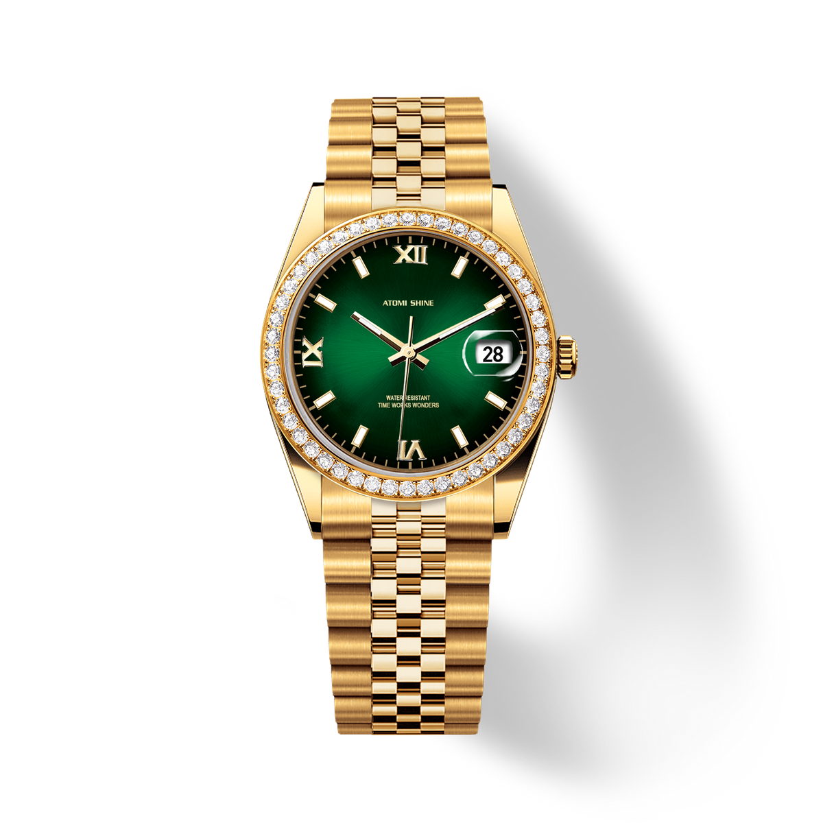 Women\'s Gold band /Green dial Diamond Elegant Chronograph Cute Wrist Watch Facet Oval Petite Forest Green Dial Gold Milanese Mini Watch  main image 3