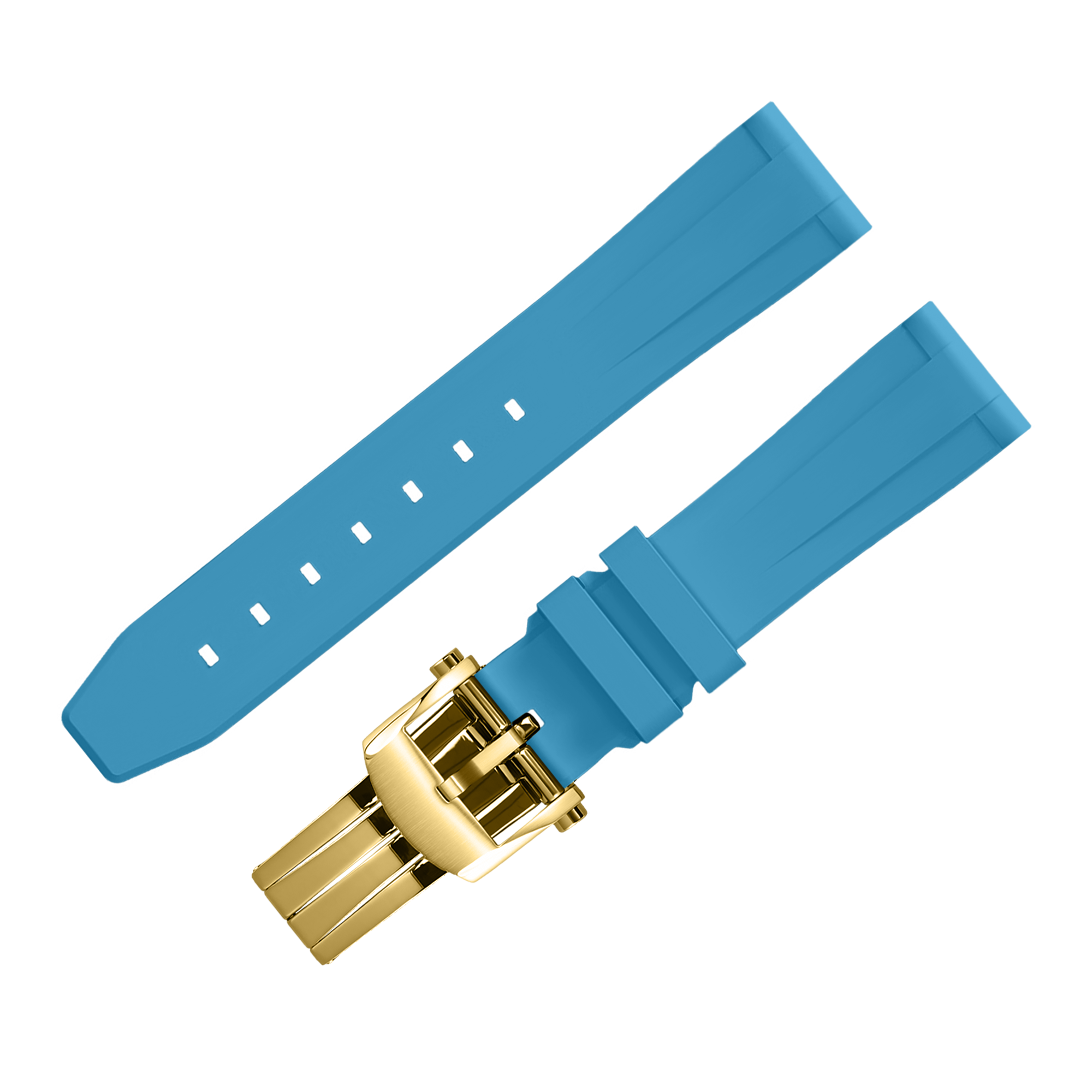 FLUORO WATCH STRAP (Lake Blue Strap + Gold Buckle)
