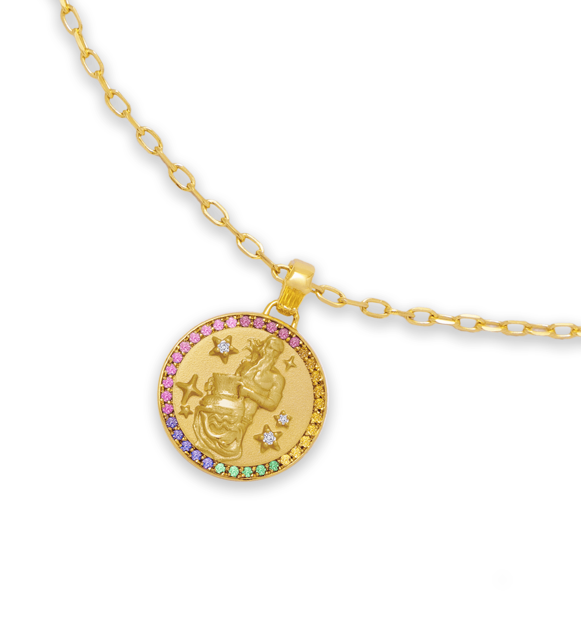 Aquarius Zodiac Diamond Rainbow Pendant - ATOMI SHINE