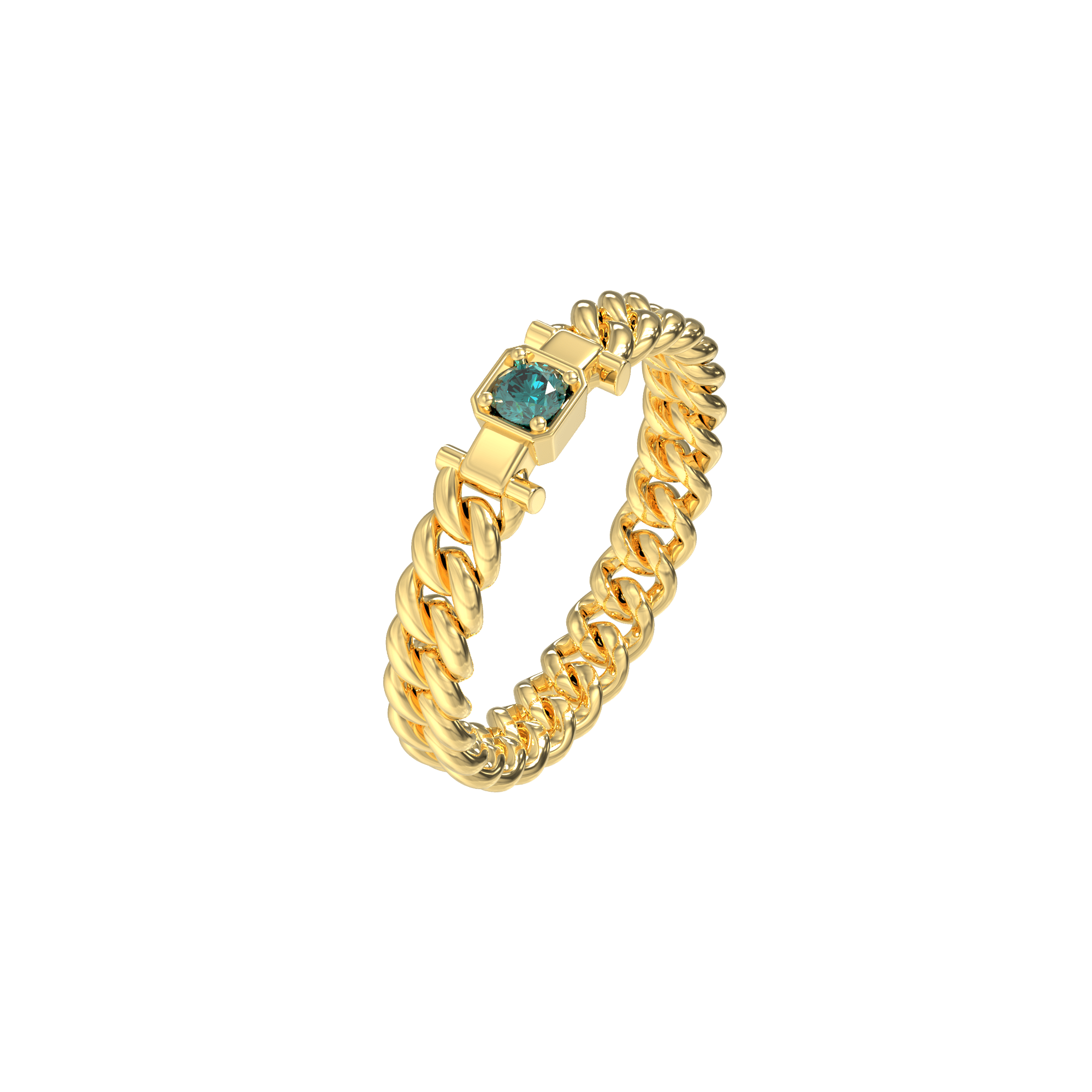 Cuban Chain Elegance Diamond Ring - Green Diamond - ATOMI SHINE