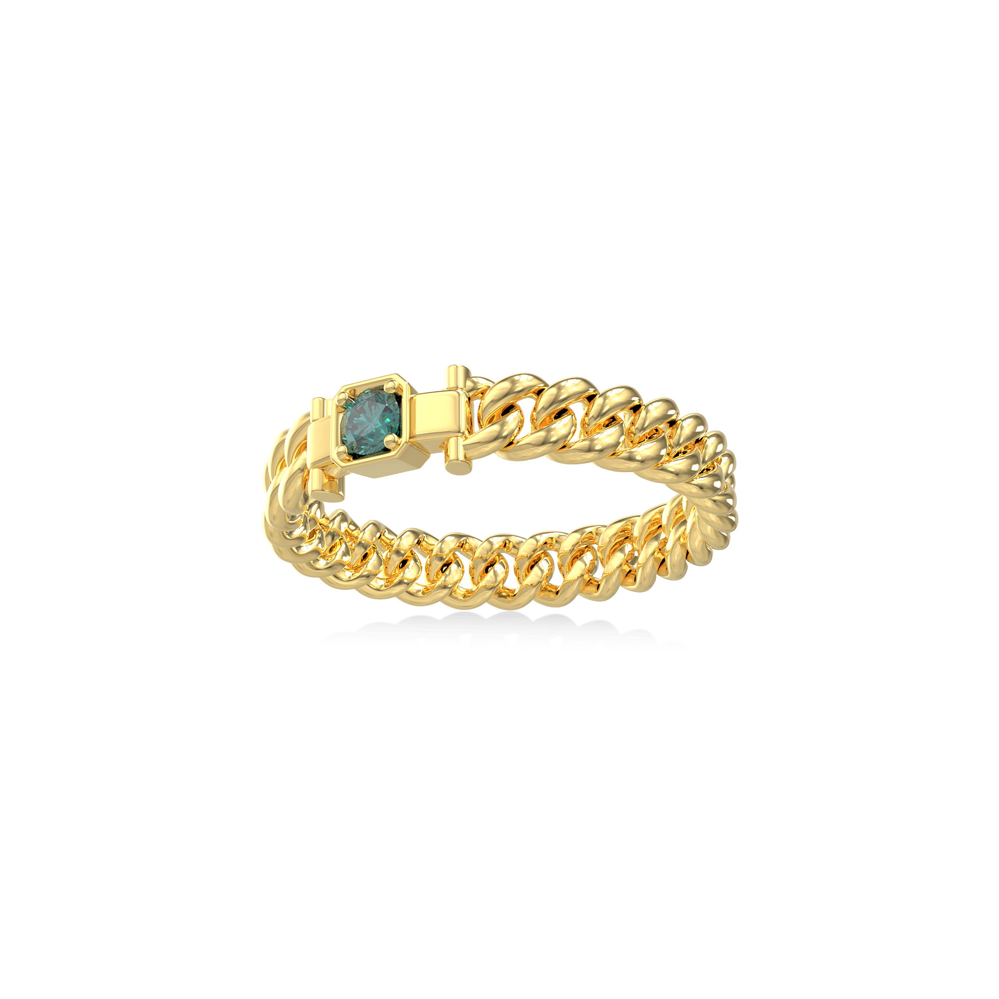 Cuban Chain Elegance Diamond Ring - Green Diamond - ATOMI SHINE