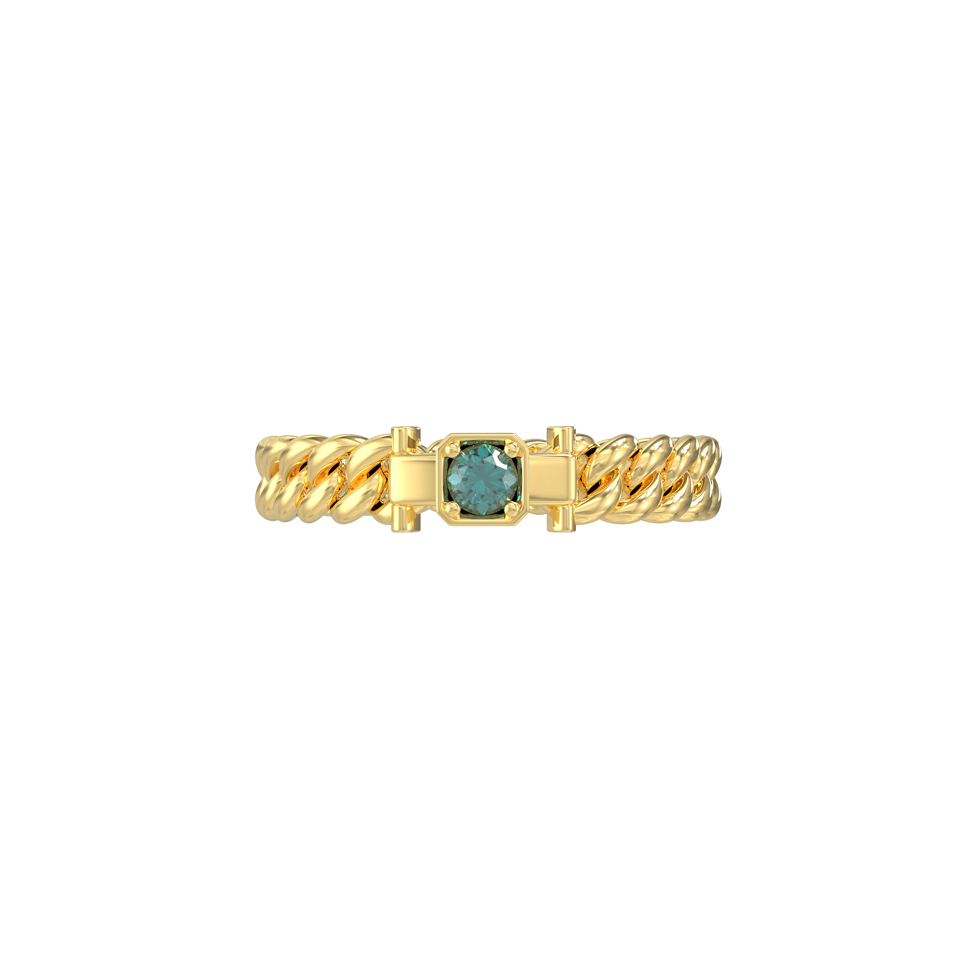 Cuban Chain Elegance Diamond Ring - Green Diamond - ATOMI SHINE