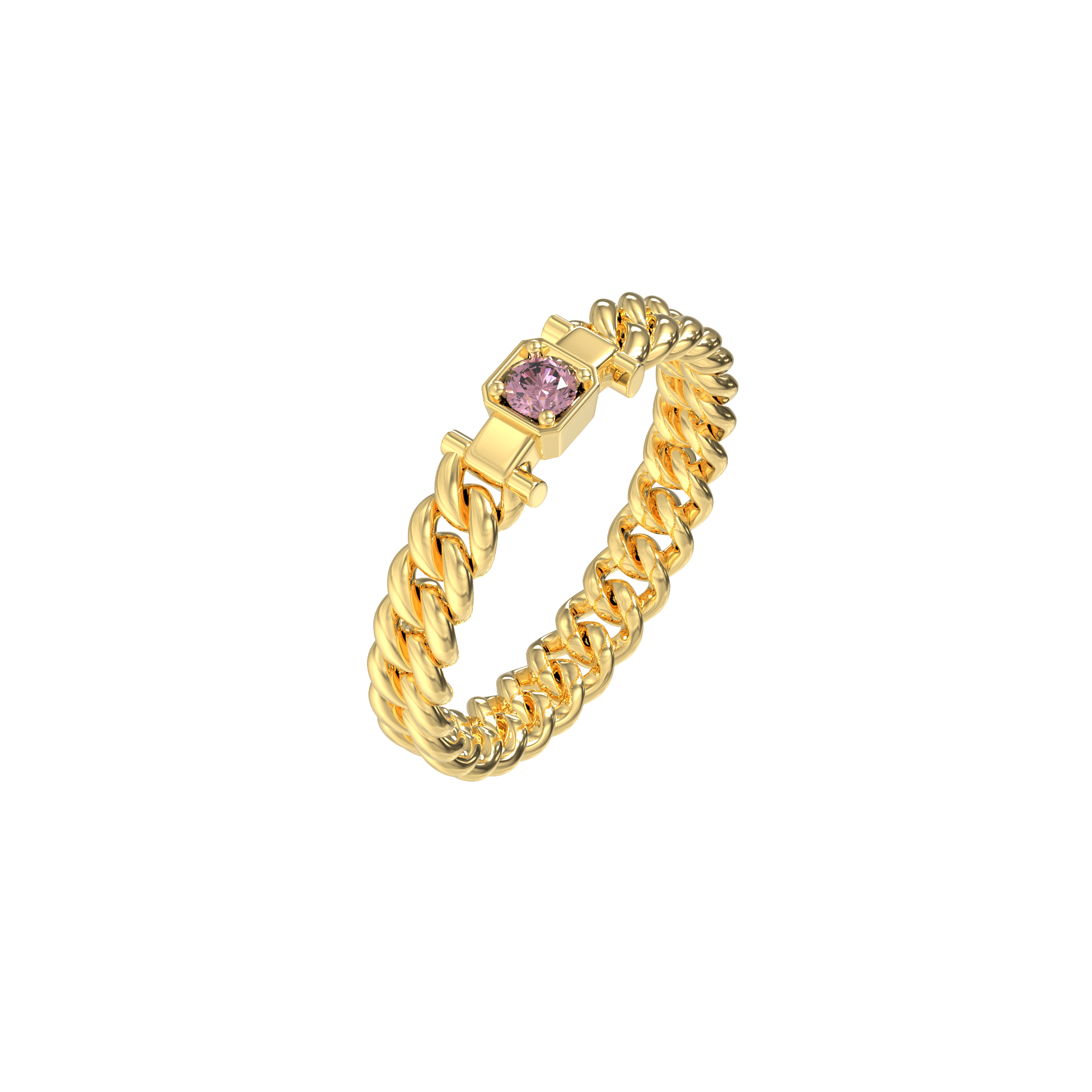 Cuban Chain Elegance Diamond Ring - Pink Diamond - ATOMI SHINE