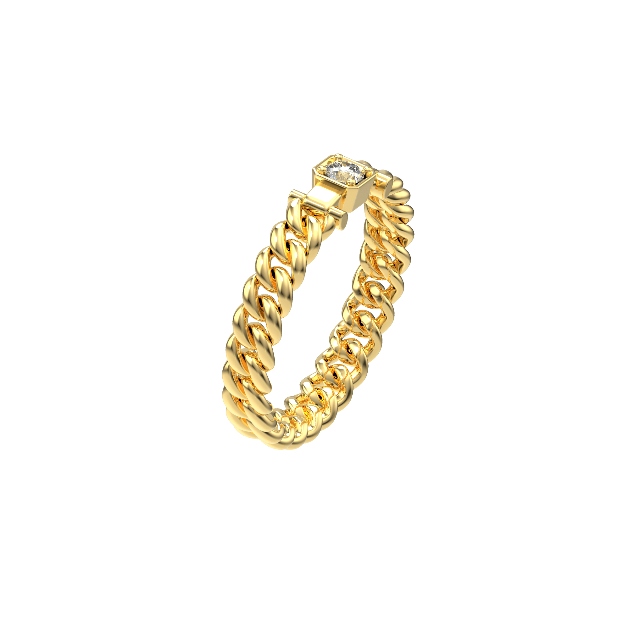 Cuban Chain Elegance Diamond Ring - White Diamond - ATOMI SHINE