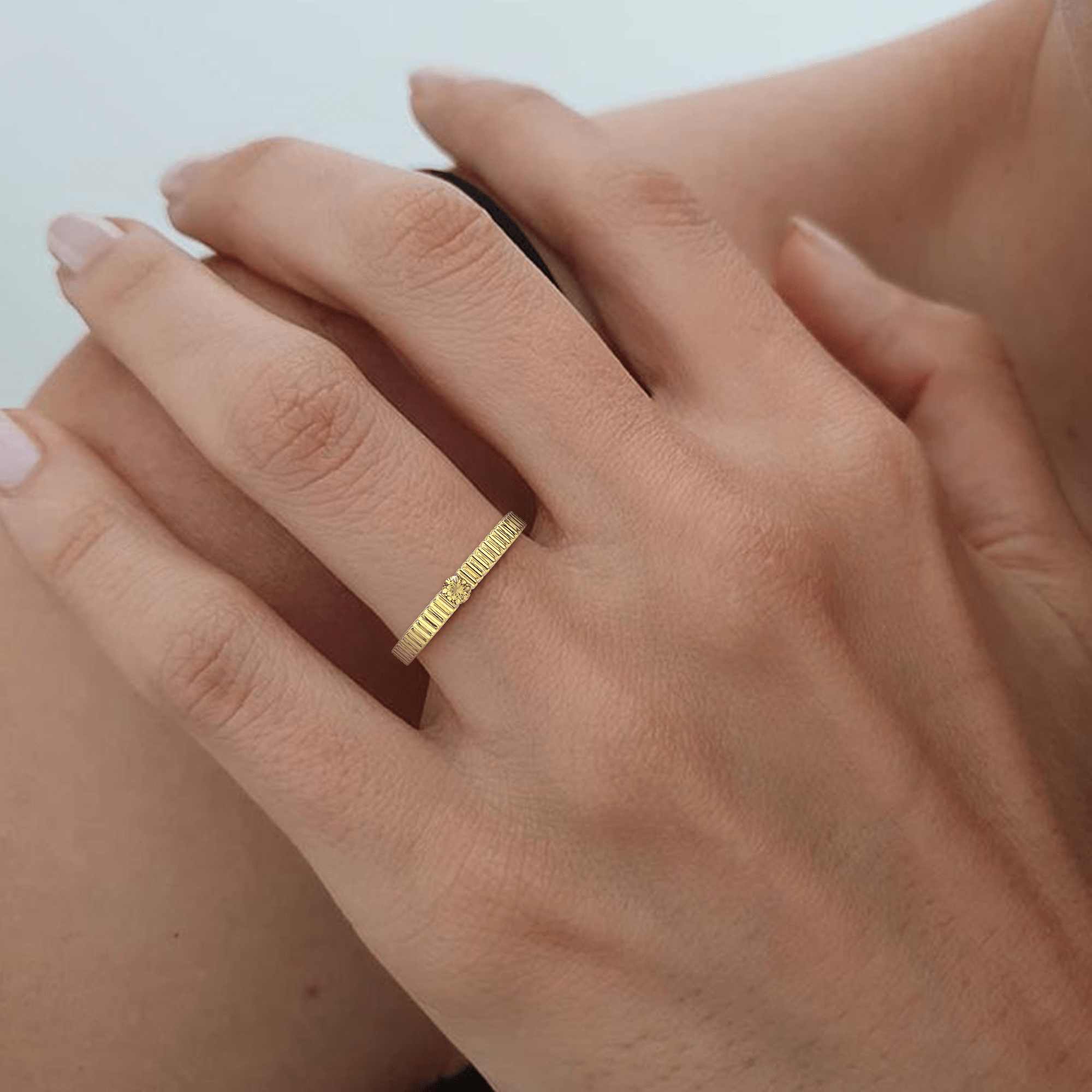 Textured Elegance Diamond Ring - Yellow Diamond - ATOMI SHINE