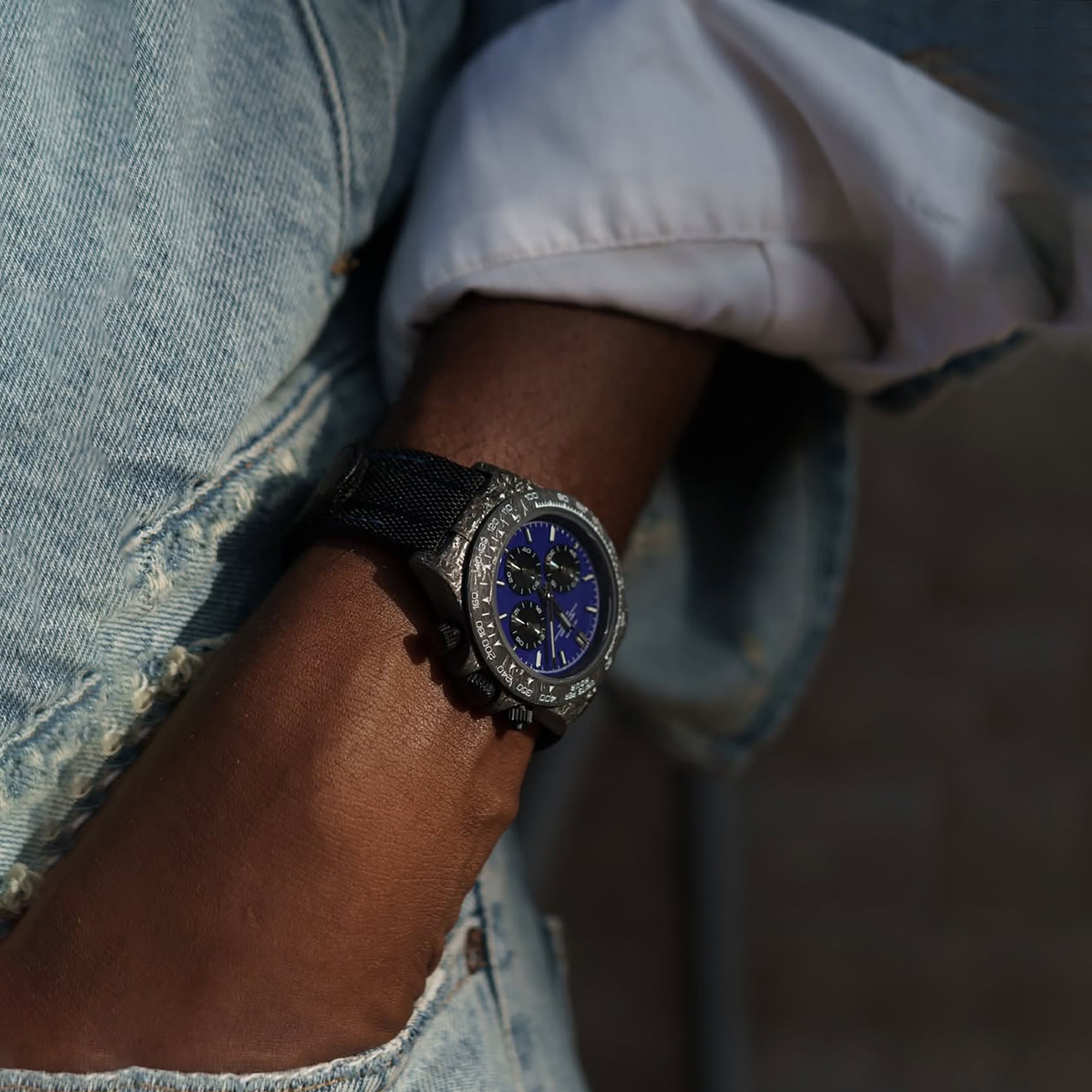 Velocirex Carbon Fiber Watch 39mm, Navy Shadow