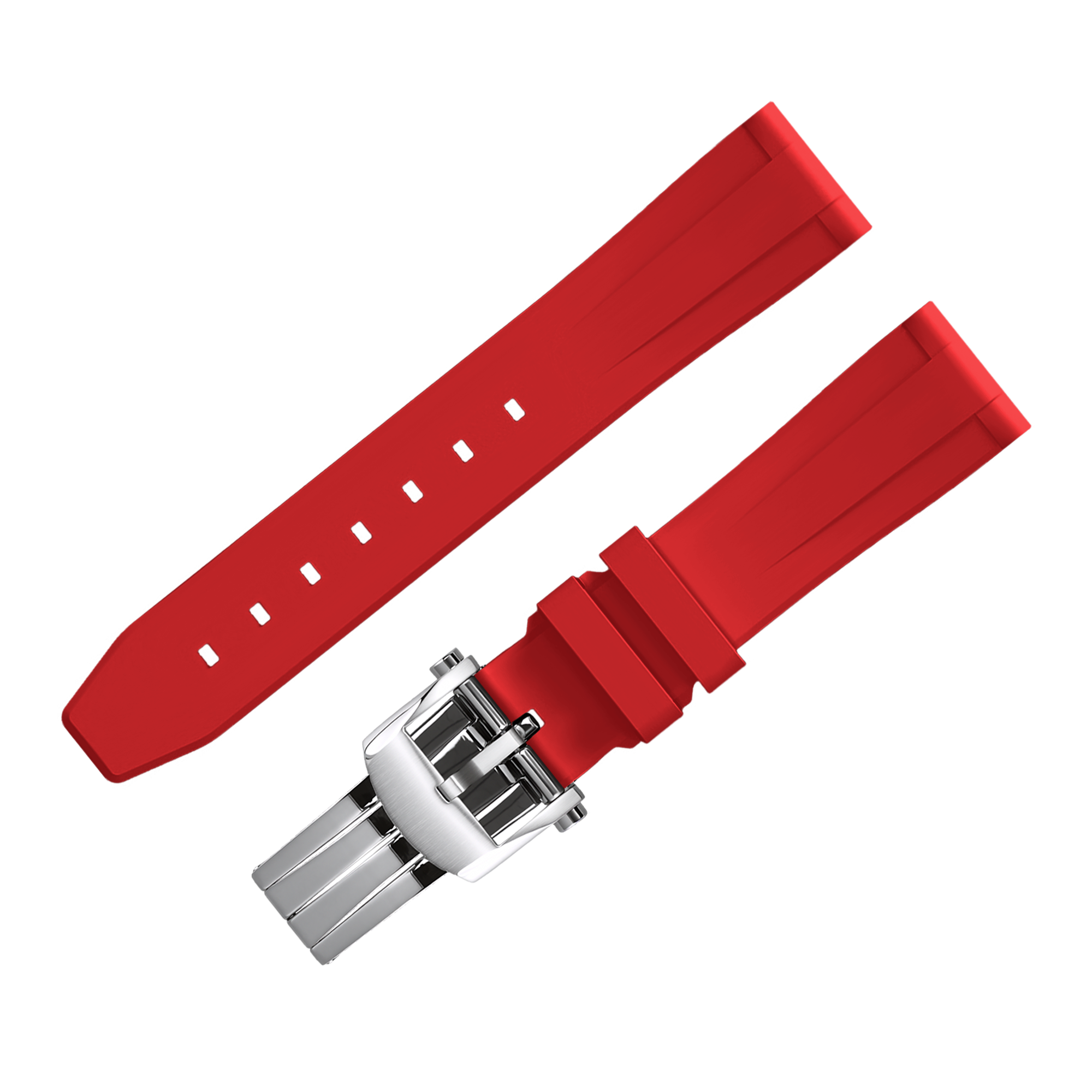 FLUORO WATCH STRAP (Red Strap + Silver Buckle)